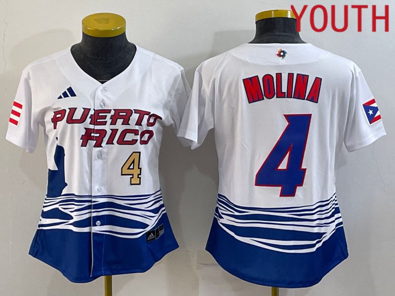 Youth 2023 World Cub Puerto Rico 4 Molina White MLB Jersey3